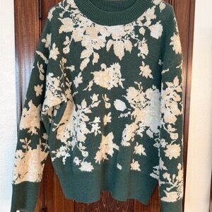 Listicle Green and Cream Floral Sweater